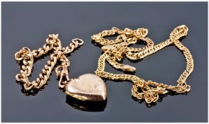 9ct Gold Bracelet and Locket. 8 inches in length, 9.1 grams. Plus a 9ct gold chain. 8.6 grams. A/F