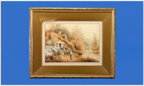R Thomson, Framed Watercolour, `By The Stream`. 9½ x 13 Inches, Gilt Mount And Frame.