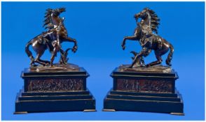 French Late 19th Century Pair of Fine Bronze Sculptures of the Marly Horses. Horses restrained by