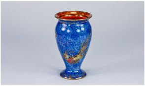 Wedgwood Small Lustre Vase, hummingbird on blue ground. Number 0191. 4.25 inches high. Restoration