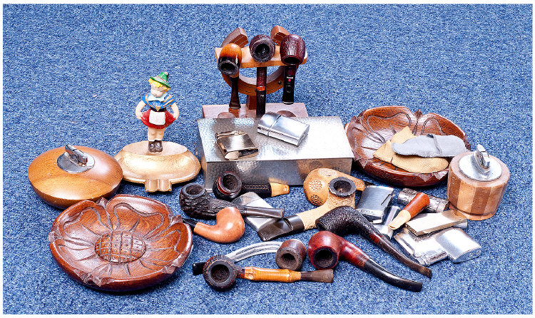 Collection Of Meerschaum Pipes, Lighters, Ashtrays And Associated Items