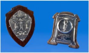 Golf Interest. Two 1940`s Sterling Silver Winners Shields for Whitfield Golf Club and Bury Gold
