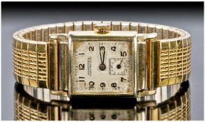 Gents Hampden 1950`s 17 Jewelled Wristwatch, Manual Wind, Rectangular Case With Arabic Numerals And