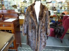 Brown Shadow Stripe Mink Three-Quarter Length Coat, double breasted with leather fronted buttons,