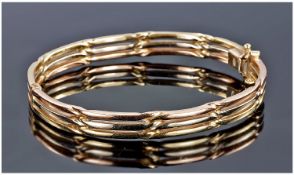 Ladies 3 Colour Way 9ct Gold Solid Hinged Bangle of good quality and fully hallmarked. As new