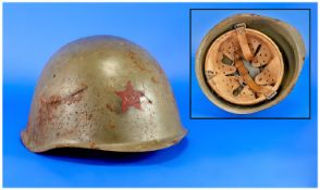 Russian Steel Helmet with liner and chin strap.