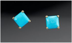 Turquoise Square Stud Earrings, from the Sleeping Beauty Mine in Arizona, renowned for the