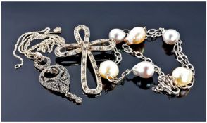 A Collection Of Silver Jewellery. A silver and pearl/lustre necklace. Plus a 1920`s silver stone