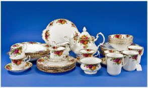 Royal Albert Old Country Rose Pattern 40 Piece Part Dinner And Tea Service. Comprises 1 teapot, 5