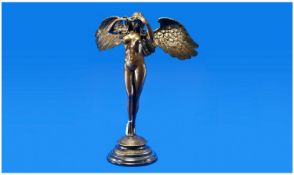 A Fine Modern Bronze Statue, Titled `Descending Night`. Signed A.A. Weinman. Raised on a circular