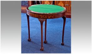 Fold Over Demi Lune Card Table, With Gadrooned Edge, Raised on Four Legs With Acanthus Carved Tops