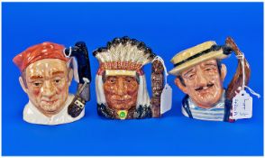 Royal Doulton Small Character Jugs, 3 In Total. 1, North American Indian D6786, height 4.25 inches,