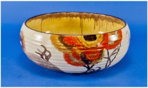 Clarice CLiff Hand Painted 1930`s Bowl. ``Rhodanthe`` pattern, c.1934. 3.5 inches high, 8.75 inches