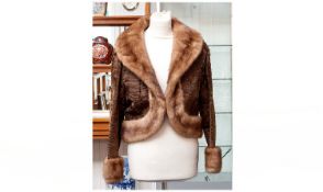 Light Brown Swakara and Golden Blonde Mink Evening Jacket, reaches to just below the waist to the