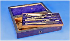 A Draughtsman Cased Set - Rosewood Box, Complete with Accessories and Instruments. c.1900.