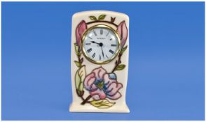 Walter Moorcroft Limited Edition Table Clock. Number 75-94. `Coral hibiscus` design on cream
