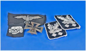 Nazi SS General`s Collar Tabs together with Nazi iron cross 1st class - Dus-Up found in Normandy.