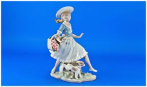 Lladro Figure `Country Lady With Dog` model number 4920, Issued 1974-95. 10.25`` in height. Mint