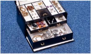 Leatherette Jewellery Box, Containing A Collection Of Costume Jewellery, Comprising Rings, Chains,