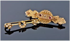 Victorian Nice Quality 9ct Gold Rubies & Seed Pearl Brooches. 2 in total. Marked 9ct. Each boxed.