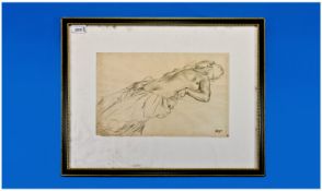 A Signed Print On Paper Of A Reclining Nude After Degas, with a seal stamp. ML. 20 inches by 17