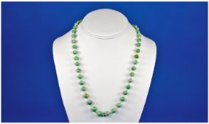 Graduating Jade Bead Necklace With Small Pearl Spacers, 18ct Gold Clasp, Length 19 Inches, Jade