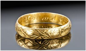 18th Century High Ct Gold Wedding Band, with chased decoration to outer section of ring.