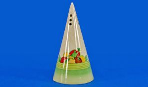 Clarice Cliff Art Deco Hand Painted Conical Sugar Sifter. ` Seville ` Pattern, Lemon and Tomatoes.