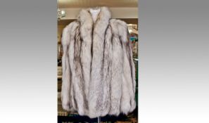 Black Coffee Tipped White Fox Jacket, mandarin collar leading to grey suede lined fronts, very