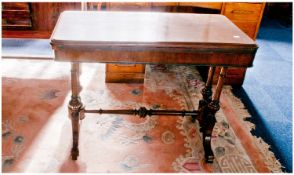 Early Victorian Oak Card Table of Oblong Form with beige interior, supported by double coloured