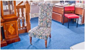 Victorian Fabric Coloured Nursing Chair, c.1880`s. with turned oak front legs, splayed back legs