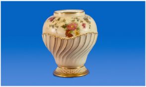 Royal Worcester Ovoid Shaped Hand Painted Vase. Stillife flowers with gilt decoration and borders.