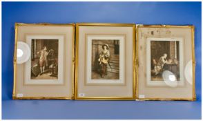 Three Coloured Prints. A Caveliere by Meissoniere, 1861, signed by F.Y. Tollouson. 16 inches by 20