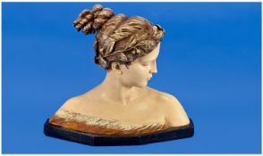 Art Nouveau Style Bust `Schima`, the head and shoulders of a young woman with a Greco-Roman