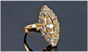 Edwardian Style Ladies Marquise Shaped 22ct Gold Cluster Ring, set with white stones. Stamped 22ct/