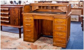 Early 20thC Golden Oak Roll Top Desk