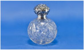 Edwardian Cut Glass Perfume Bottle, Silver Lid And Mount. Hallmarked Birmingham 1906. 5 inches