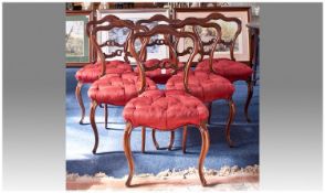 Set of Six Mid 19th Century Rosewood Parlour Chairs, balloon back form, overstuffed seats and