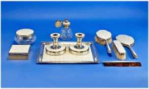 A Silver And Enamel Ladies 10 Piece Vanity And Dressing Table Set, of the finest quality.