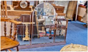 1950`s Overmantle Mirror, Domed Top Center With Side Panels And Salmon Coloured Inserts, Height 36