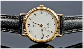 British Aerospace Gold Plated Quartz Wrist Watch, fitted on black leather strap. In commemoration