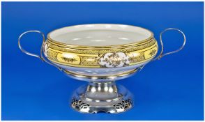 Noritake. Nice Quality Bowl Raised on a Two Handled Silver Plated Pedestal Stand with pierced and