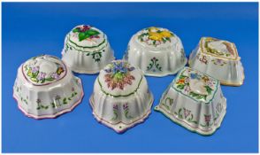 Set of Six Franklin Mint ``Le Cordon Bleu`` Decorated Pottery. Jelly moulds in the French