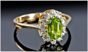 Ladies 9ct Yellow Gold Set Peridot And Cz Cluster Ring. Fully hallmarked for 9ct gold.