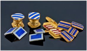 4 Pairs Of Gents Cufflinks, All With Enamel Painted Fronts.