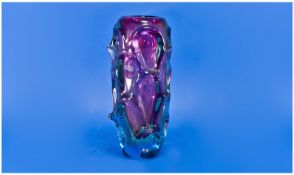 Murano Modern Glass Vase with applied type decoration, moulded. Amethyst colour. 10`` in height.