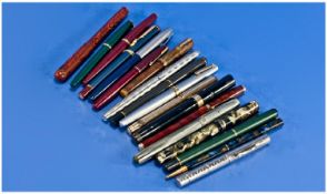 Collection Of 18 Mixed Fountain Pens, Comprising Parker Lady, Sheaffer, Swan, Fyne Poynt, Waterman