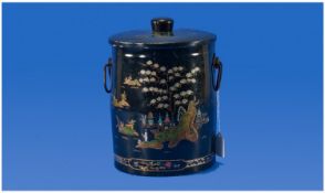 Japanned Tea Caddy/Ice Bucket And Cover, Marked To Base `6MB Made In Great Britain`