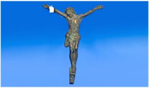 Interesting Heavy Bronze Cast Figure Of Christ With Arms Outstretched. Possibly it was attached at