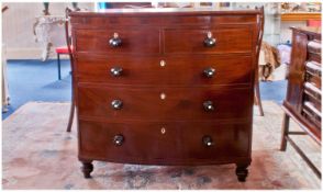 Fine Quality Georgian Mahogany Bow Fronted Chest of Draws. With ebony turned knobs and ivory